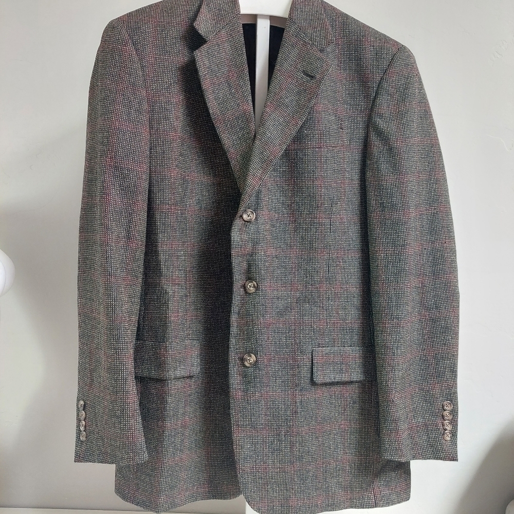 Tommy Hilfiger Brown Red Houndstooth Vintage Blazer Coat Men Size‎ 41 L USA